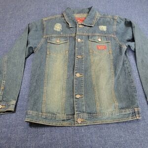 Comfort Denim Mens Distressed Greenish Cotton Trucker Jacket Medium Wash Size M